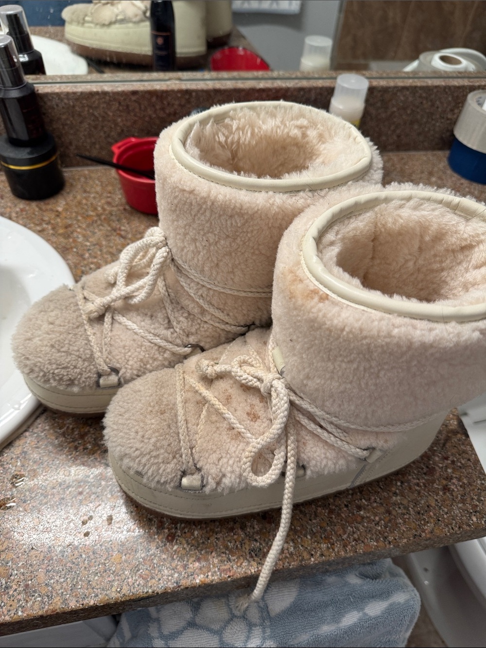 Australia Luxe Collective Cream Faux-Shearling Lace-Up Winter Boots